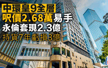 中環皇9全層呎價2.68萬易手 永倫套現2.3億 持貨7年虧損3億