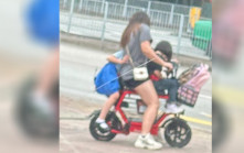 網傳天水圍再現「特技式」電動單車 短褲女零裝備載兩童 網民斥如「計時炸彈」
