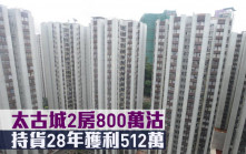 二手市況｜太古城2房800萬沽 持貨28年獲利512萬