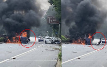 兩車相撞起火司機受困  廣東勇漢冒爆炸風險「肉身拆車」救人 | 有片