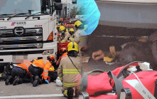 旺角老婦捱貨車撞捲入車底 昏迷送院搶救 現場遺6米血路