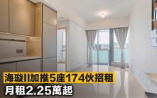海璇II加推5座174伙招租 月租2.25萬起