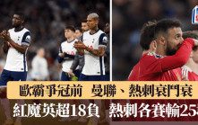 英超│曼聯聯賽18負+連續8輪不勝 熱刺今季輸25場 歐霸決賽交手前鬥衰