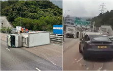 車Cam直擊｜粉嶺公路HKTVmall貨車失控 司機「救車」不果翻側釀兩傷