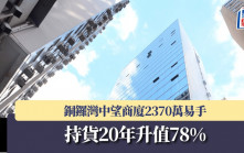銅鑼灣中望商廈2370萬易手 持貨20年升值78%