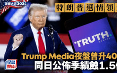 特朗普選情領先 Trump Media夜盤曾升40% 同日公佈季績蝕1.5億