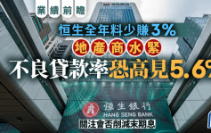 恒生業績前瞻 全年料少賺3% 關注會否削減末期息 不良貸款率恐高見5.6%