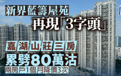 新界蓝筹屋苑再现「3字头」嘉湖山庄三房累劈80万沽 两房户1个月降价3次