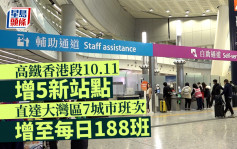 高鐵香港段10.11增5新站點   直達大灣區7城市班次增至每日188班
