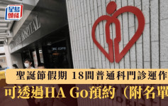 聖誕節門診︱醫管局18間普通科門診提供服務 可透過HA Go預約（附診所名單）