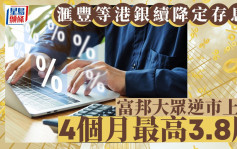 定存攻略｜滙豐等港銀續降定存息 富邦大眾逆市上調 4個月最高3.8厘