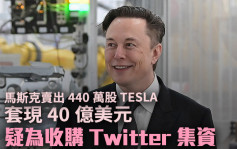 馬斯克沽售440萬股Tesla  疑為收購Twitter籌集資金 