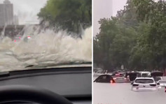 郑州暴雨｜马路积水至挡风玻璃  司机无惧照「揸船」｜有片