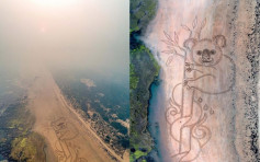 【澳洲山火】艺术家在沙滩画出「巨大树熊」引发关注