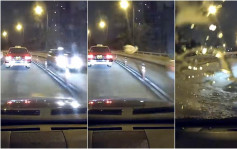 車Cam直擊｜九龍灣的士潑疑似尿液 擊中對面線車輛擋風玻璃