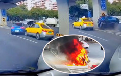 广州宝马撞桥趸著火司机惨死 事发前与的士碰撞影片流出