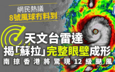 台风苏拉｜天文台雷达揭完整眼壁成形  12级最强飓风来势汹汹