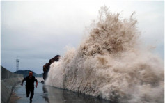「康妮」進入東海掀巨浪 遊客冒險觀潮