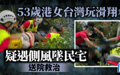 港女台湾玩滑翔伞失控坠落民居　头脚受伤
