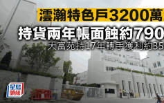 澐瀚特色戶3200萬沽 持貨兩年帳面蝕約790萬 天富苑持17年轉手獲利約355萬