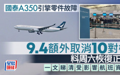 A350航机零件故障 国泰已修复当中3架  9.4额外取消10对航班（附航班资讯）