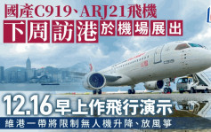 国产C919、ARJ21飞机下周二抵港展出 前者12.16于维港作飞行演示（附详情）