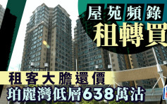 屋苑频录「转租为买」租客大胆还价 珀丽湾低层638万沽