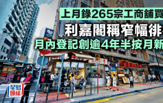 上月錄265宗工商舖買賣 利嘉閣稱窄幅徘徊 月內登記創逾4年半按月新低