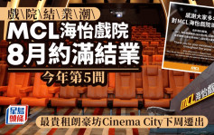 戲院結業潮 MCL海怡戲院8月結業 半年內5間執笠 最貴租朗豪坊Cinema City下周遷出