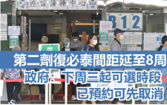 第二劑復必泰間距延至8周 政府：下周三起可選時段已預約可先取消