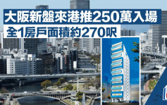 大阪新盤來港推250萬入場 全屬1房間隔面積約270呎
