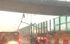 暴雨下粉岭公路冧灯柱砸毁私家车 出九龙一度塞6公里