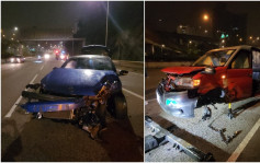 葵涌P牌私家车的士相撞 的士避震及车轮飞脱 2男司机受伤送院