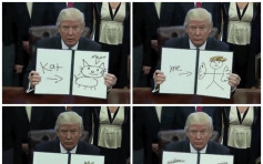 美男恶搞特朗普　行政命令文件变漫画板