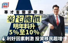 專才客需求帶動 明年豪宅樓價料升5%至10% 建灝鄭智荣：利好因素刺激 投資移民趨增