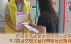 選舉事務處呼籲市民6月2日前遞交選民登記申請及更新資料