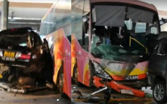 【天眼直击】皇岗旅游巴猛撞2私家车 司机受伤被困