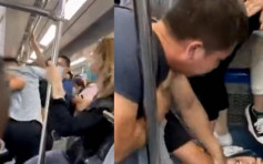北京地铁4男女混战 起飞脚叉颈打到碌地