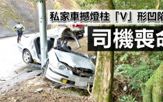 荃锦公路私家车拦腰撼灯柱变「V」字形 23岁司机丧命