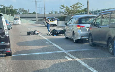 元朗公路5車串燒 鐵騎士飛墮倒地