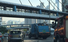 西九龍公路垃圾車相撞私家車 往尖沙嘴一度擠塞