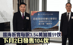 热辣新盘放送｜扬海折实每尺3.54万加推59伙 下月2日发售104伙