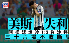世界杯2022｜阿根廷爆冷1:2负沙特阿拉伯 三十六场不败断缆