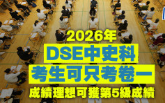 DSE｜2026年中史科 考生可只考卷一 成绩理想可获第5级成绩