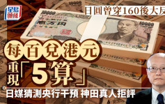 日圆曾跌穿160后大反弹 每百兑港元重现「5算」 日媒猜测央行干预 神田真人拒评