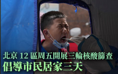 北京12區明起開展三輪核酸篩查 倡導市民居家三日