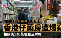 香港仔药房遭爆窃 报称被盗130万现金及财物