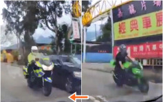 【片段】锦田公路铁骑士疑超速被警追捕 双白线爬头与七人车相撞