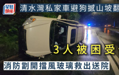 清水湾私家车避狗撼山坡翻侧 3人被困受伤 消防劏开挡风玻璃救出送院