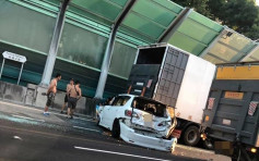 粉嶺公路私家車貨車相撞 現場交通擠塞